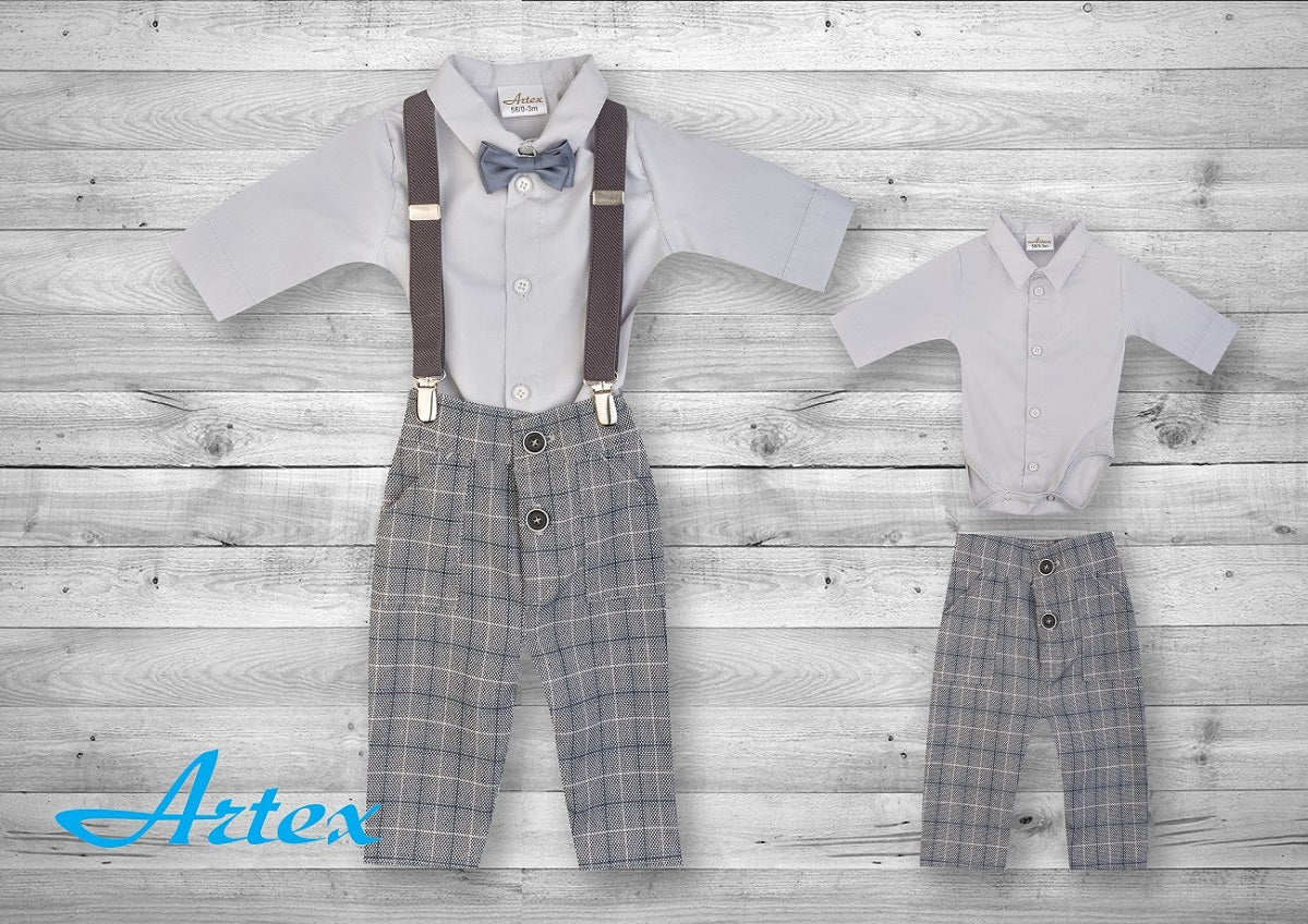 Set with suspenders grey checkered