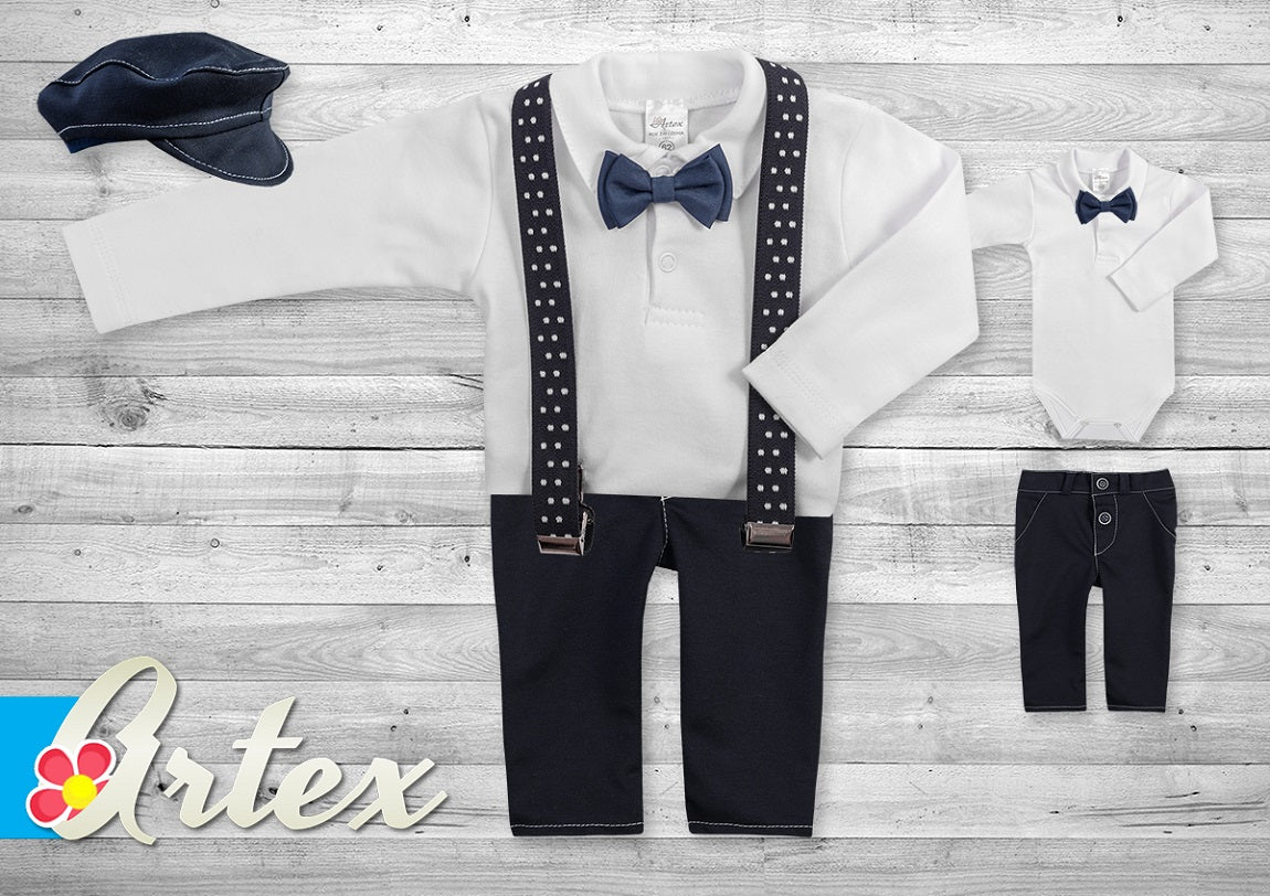 Set with suspenders navy blue