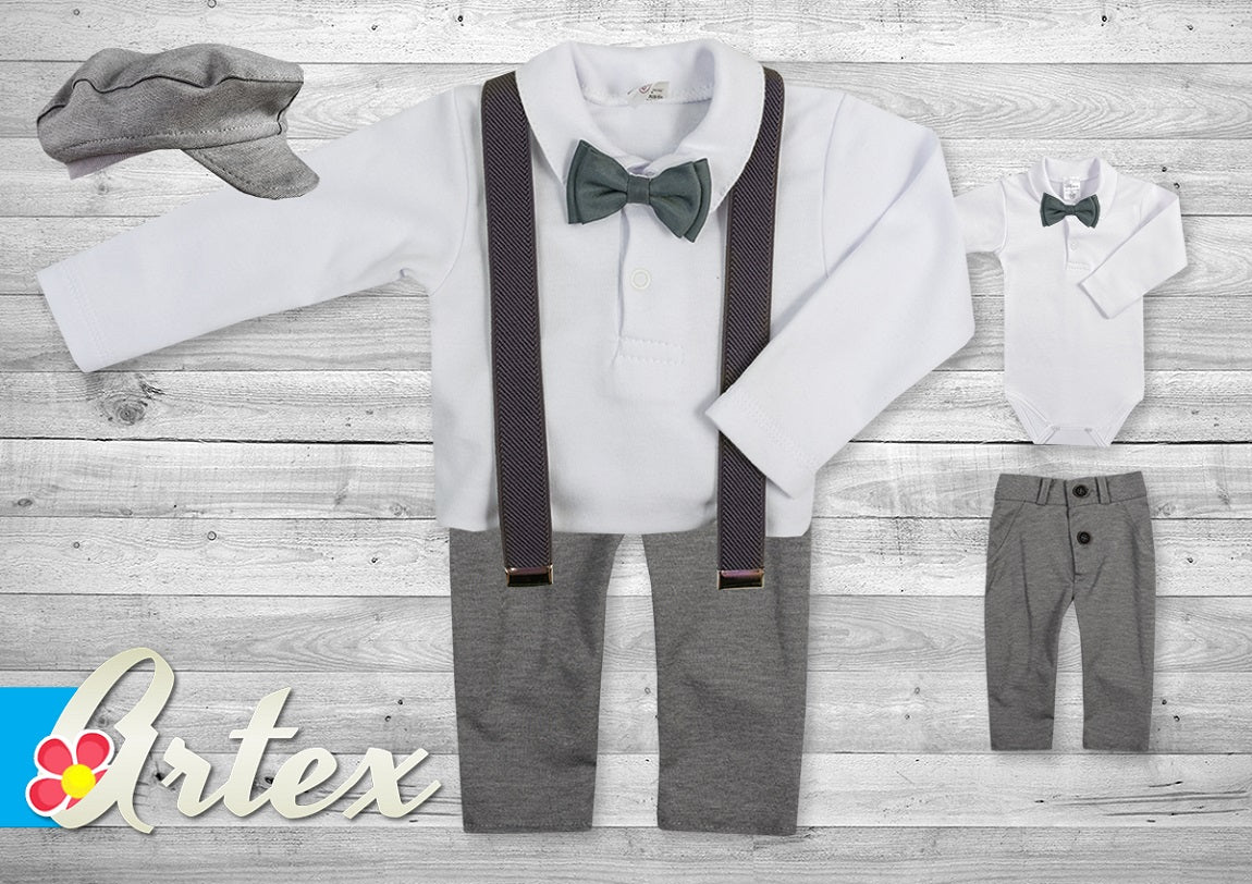 Set with suspenders grey