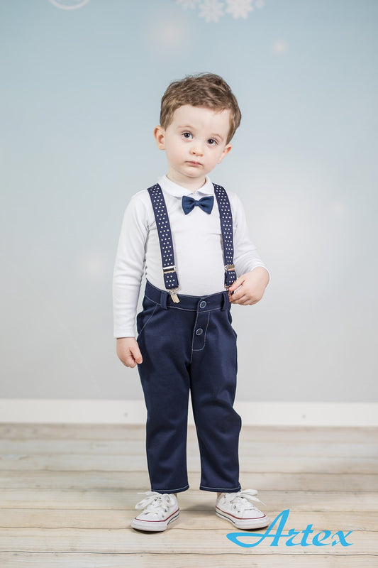 Cotton set with suspenders navy blue