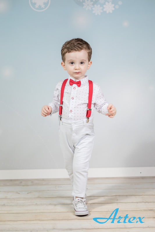 White set with red suspenders