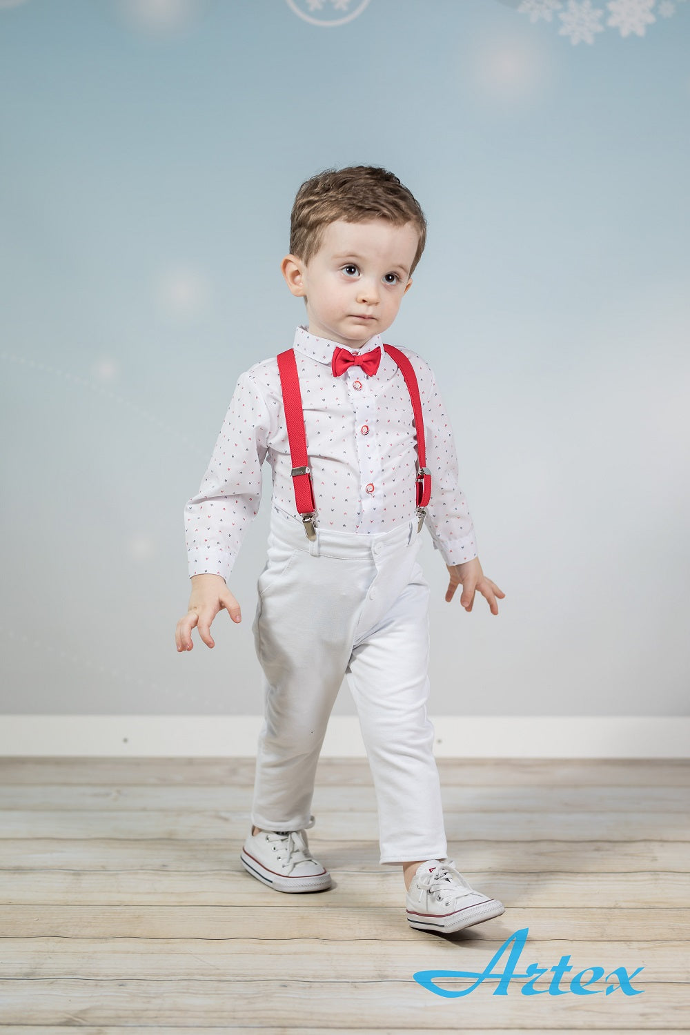 White set with red suspenders