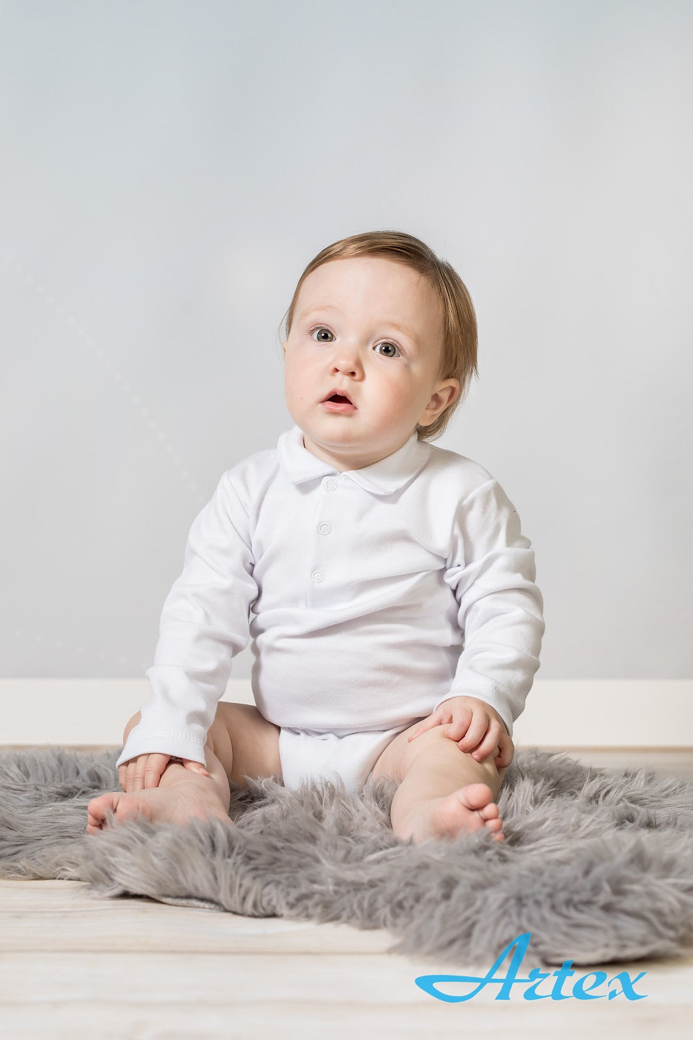 Boy’s polo bodysuit long sleeve white