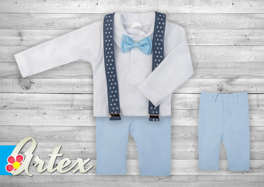 Set with suspenders light blue