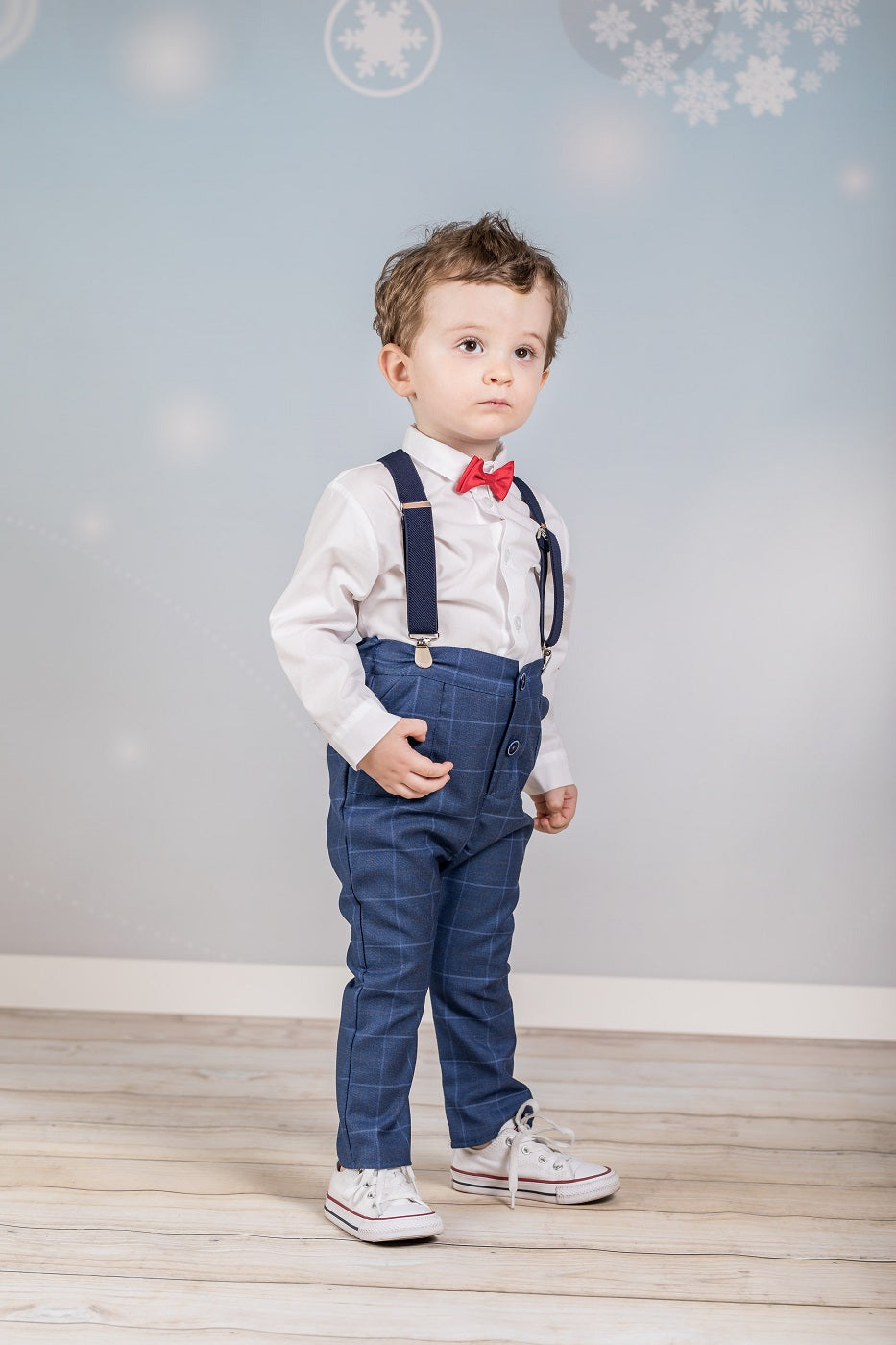 Set with suspenders navy blue checkered